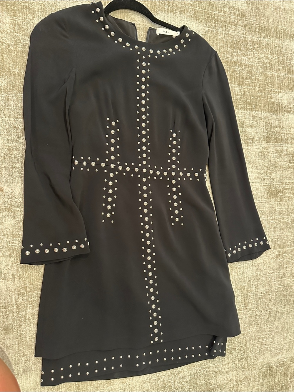 A.L.C. Black Long-Sleeve Studded Mini Dress